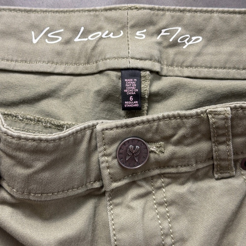 Victoria's Secret Low 5 Flap Pants Olive Green Khaki Bootcut Flare Size 6 - Picture 4 of 8